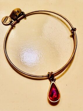 Gently used, ALEX AND ANI Gold-Tone Bracelet with Pink Teardrop Charm Bangle 🩷